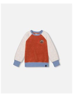 Boy Color Block Raglan Velvet Rib Sweatshirt Burnt Orange - Toddler|Child