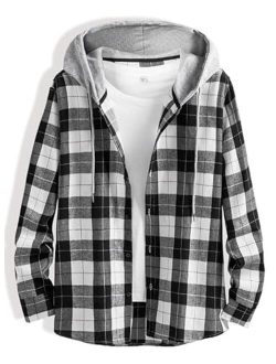 JMIERR Flannel Hoodies for Men Casual Button Down Plaid Long Sleeve Lightweight Shirts Jackets
