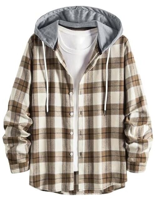 JMIERR Flannel Hoodies for Men Casual Button Down Plaid Long Sleeve Lightweight Shirts Jackets