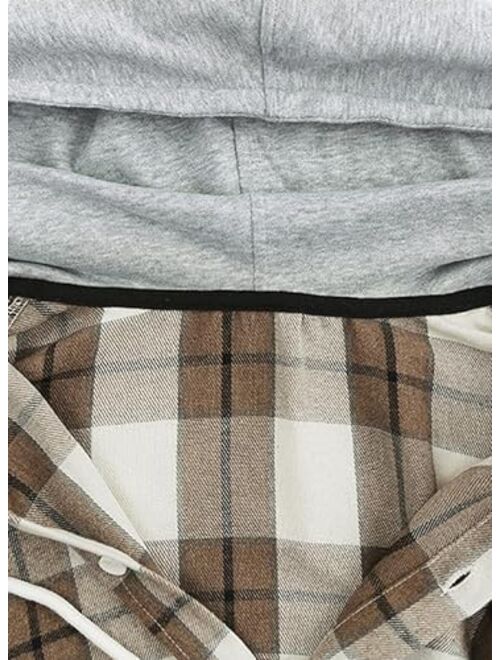 JMIERR Flannel Hoodies for Men Casual Button Down Plaid Long Sleeve Lightweight Shirts Jackets