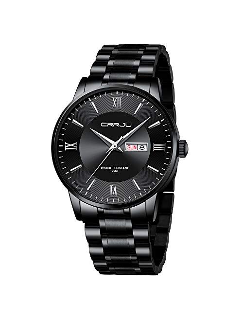 CRRJU Men's Minimalist Casual Luxury Auto Date Watches Fashion Business Japan Movement Quartz Waterproof Wristwatches for Men Stainsteel Steel Band Watch