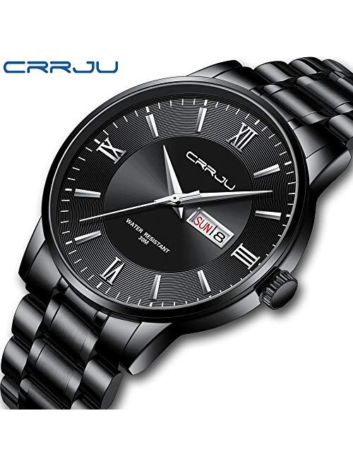 CRRJU Men's Minimalist Casual Luxury Auto Date Watches Fashion Business Japan Movement Quartz Waterproof Wristwatches for Men Stainsteel Steel Band Watch