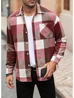 JMIERR Mens Flannel Shirts Shackets Casual Button Down Long Sleeve Plaid Shirt Lightweight Jackets with Pockets