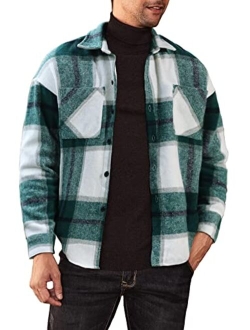 JMIERR Mens Flannel Shirts Shackets Casual Button Down Long Sleeve Plaid Shirt Lightweight Jackets with Pockets