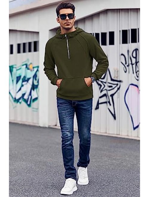 Makkrom Mens Quarter Zip Pullover Hoodies Casual Long Sleeve Basic Hooded Sweatshirt with Kanga Pocket