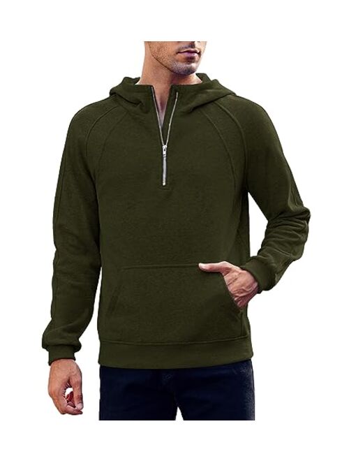 Makkrom Mens Quarter Zip Pullover Hoodies Casual Long Sleeve Basic Hooded Sweatshirt with Kanga Pocket
