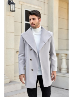 Angeun Mens Trench Coat Notched Lapel Single Breasted Windbreaker Casual Long Pea Coat Winter Business Jacket