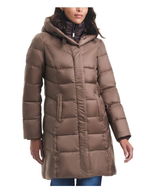 JONES NEW YORK Women's Bibbed Hooded Puffer Coat