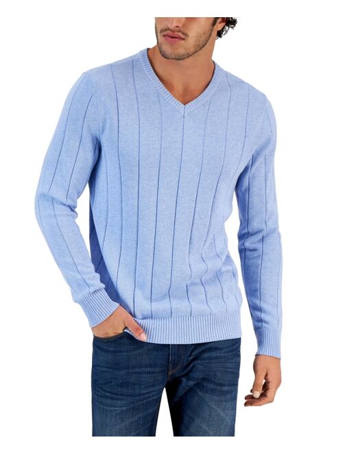 CLUB ROOM Men's Drop-Needle V-Neck Cotton Sweater, Created for Macy's