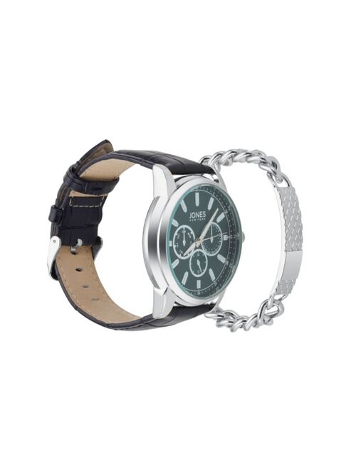 JONES NEW YORK Men's Analog Black Polyurethane Strap Watch, 44mm and Bracelet Set