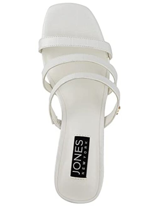JONES NEW YORK Women's Block Heel White Sandal Slip-On High Heel Dress Shoe Open Toe Strappy Backless Summer Mule