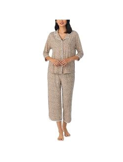 Womens Sleepwear Long Sleeve and Crop Pant 2-Piece Pajama Set