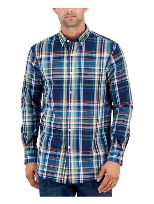 CLUB ROOM Men's Navel Regular-Fit Stretch Plaid Button-Down Poplin Shirt, Created for Macy's