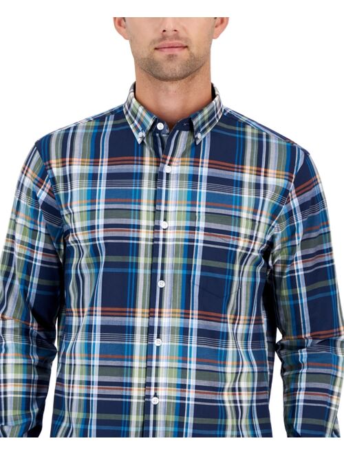 CLUB ROOM Men's Navel Regular-Fit Stretch Plaid Button-Down Poplin Shirt, Created for Macy's