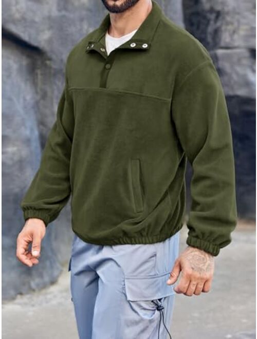 Gafeng Men's Sweatshirt Casual Long Sleeve Outdoor Stand Collar Fleece Button Pullover Jacket