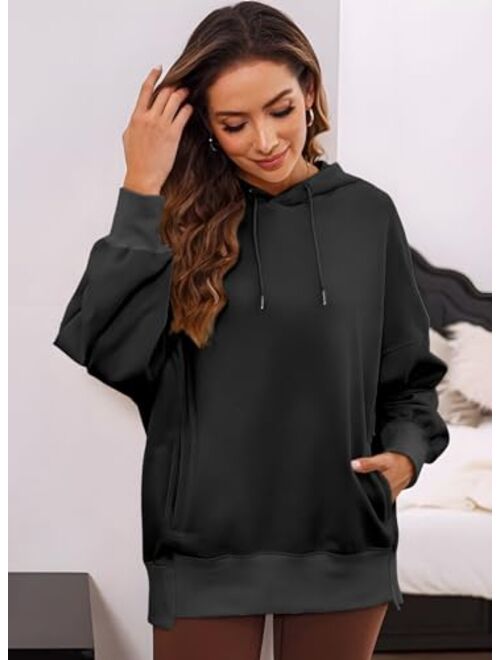 BLENCOT Women Oversized Hoodies Long Sleeve Drop Shoulder Fleece Workout Drawstring Sweatshirts Fall Tops Trendy Pullover