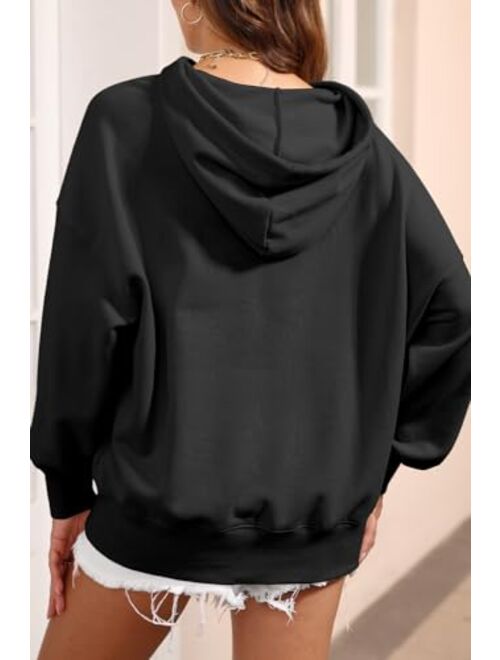 BLENCOT Women Oversized Hoodies Long Sleeve Drop Shoulder Fleece Workout Drawstring Sweatshirts Fall Tops Trendy Pullover