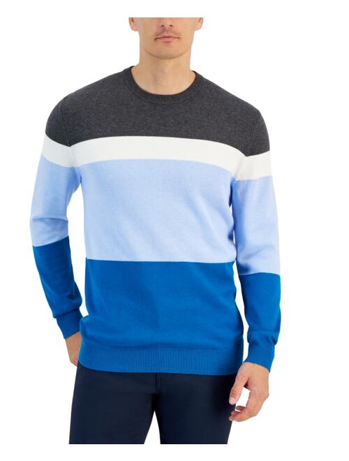 CLUB ROOM Men's Elevated Marled Colorblocked Long Sleeve Crewneck Sweater, Created for Macy's