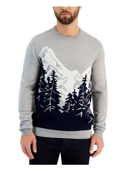 CLUB ROOM Men's Merino Knit Mountain Long Sleeve Crewneck Sweater, Created for Macy's