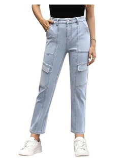 GRAPENT 2023 Jeans for Women Fashion Cargo Pants High Waisted Stretch Straight Leg Distressed Denim Pants