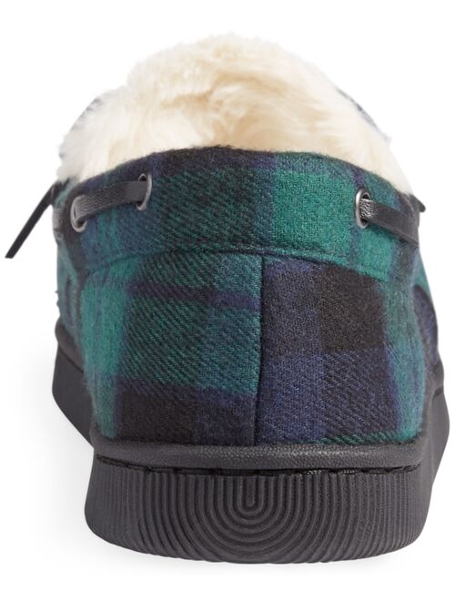 CLUB ROOM Men's Plaid Moccasin Slippers with Faux-Fur Lining, Created for Macy's