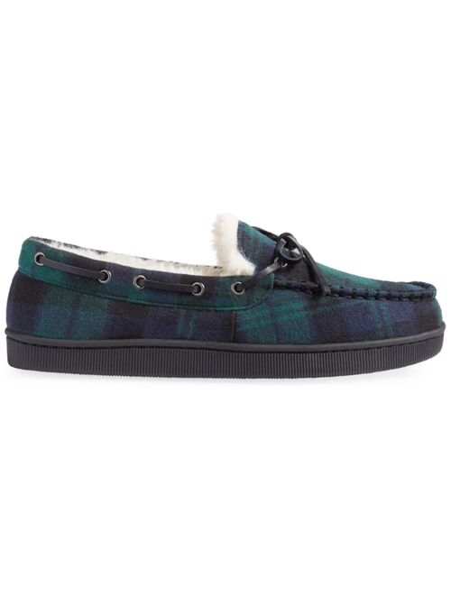 CLUB ROOM Men's Plaid Moccasin Slippers with Faux-Fur Lining, Created for Macy's