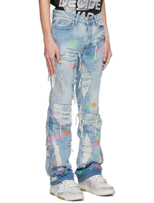 WHO DECIDES WAR Blue Embroidered Jeans