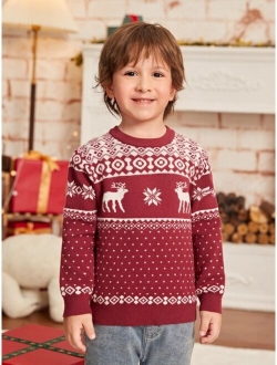 Toddler Boys Christmas Geo & Elk Pattern Sweater