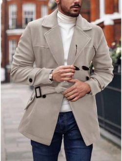 Manfinity Homme Men 1pc Double Breasted Buckle Belted Overcoat