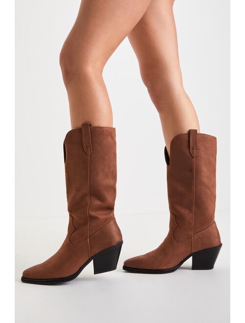 Beach by Matisse Bodhi Saddle Brown Suede Pointed-Toe Mid-Calf Western Boots