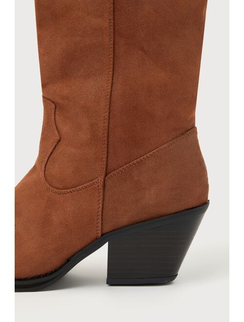Beach by Matisse Bodhi Saddle Brown Suede Pointed-Toe Mid-Calf Western Boots