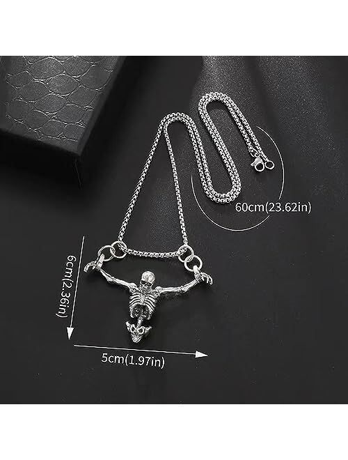Angyape Punk Skeleton Skull NecklaceRetro Gothic Captivity Skull Pendent Cocktail Party Biker Rock Halloween Jewelry Gift for Men and Women