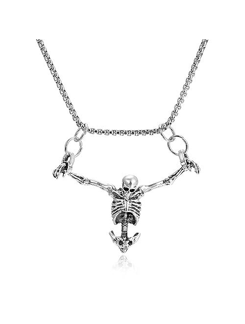 Angyape Punk Skeleton Skull NecklaceRetro Gothic Captivity Skull Pendent Cocktail Party Biker Rock Halloween Jewelry Gift for Men and Women