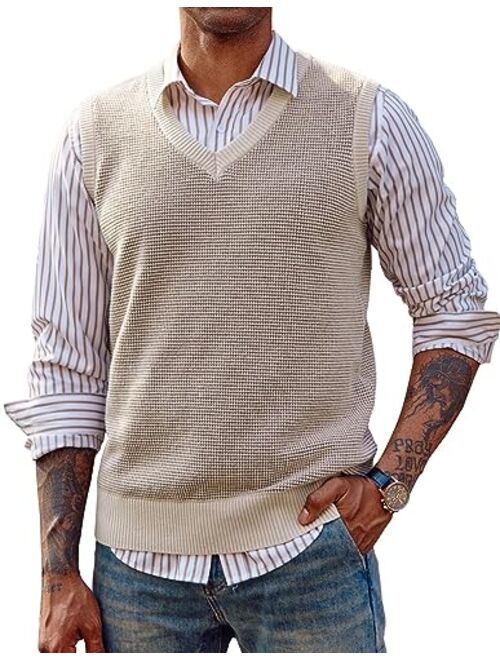 PJ PAUL JONES Mens V-Neck Knitted Vest Casual Sleeveless Pullover Sweater Vest
