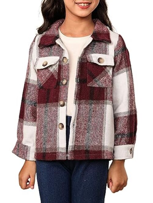 blibean Unisex Girl Boy Flannel Jacket Plaid Bomber Outfits Size 4-13 Years Old