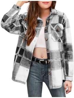 Girls Flannel Plaid Jackets Button Down Long Sleeve Shirts Blouses Tops with Pockets Outfits