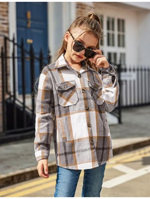 Arshiner Girls Flannel Plaid Jackets Button Down Long Sleeve Shirts Blouses Tops with Pockets Outfits