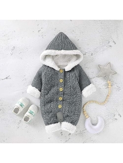 Camidy Baby Hooded Jumpsuit,Toddler Knitted Romper Cotton Long Sleeve One-Piece Coveralls