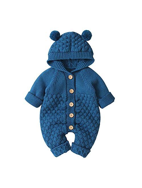 OBEEII Baby Girl Boy Sweater Romper Knitted Overall Hooded Jumpsuit Cute Warm Clothes