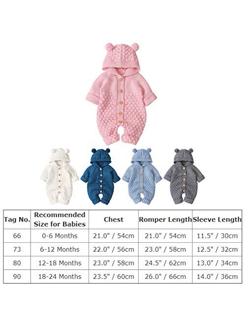 OBEEII Baby Girl Boy Sweater Romper Knitted Overall Hooded Jumpsuit Cute Warm Clothes