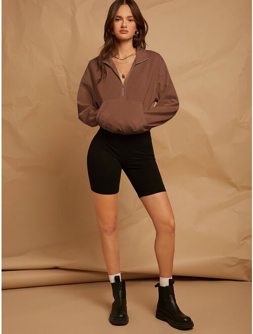 SHEIN EZwear Drop Shoulder Zip Half Placket Sweatshirt