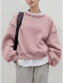 Less Solid Drop Shoulder Thermal Lined Sweatshirt Without Tee