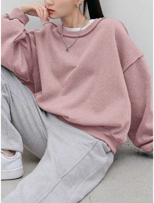 Dazy Less Solid Drop Shoulder Thermal Lined Sweatshirt Without Tee