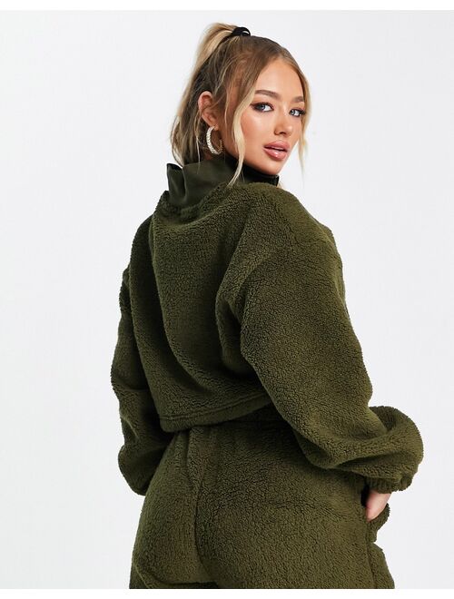 Puma Classics Cozy Club borg half zip sweatshirt in deep olive - Exclusive at ASOS