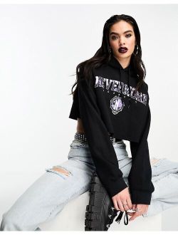 Wednesday Addams cropped hoodie with license graphic in black