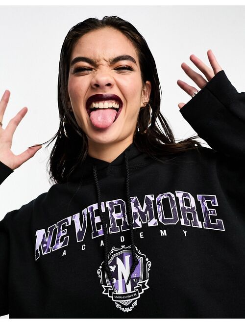 ASOS DESIGN Wednesday Addams cropped hoodie with license graphic in black