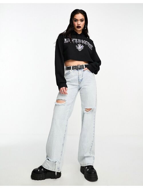 ASOS DESIGN Wednesday Addams cropped hoodie with license graphic in black