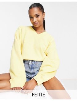 Petite v neck boxy sweatshirt in yellow