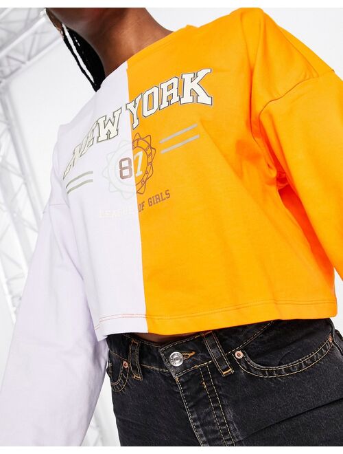 Noisy May spliced cropped graphic sweatshirt in orange