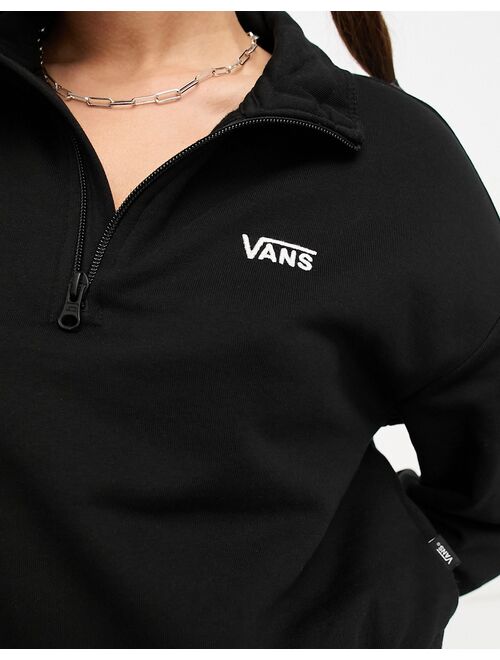 Vans left chest logo half zip fleece in black